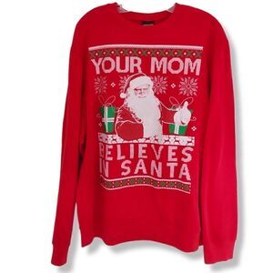 Fifth Sun Red Santa Tee-shirt Your Mom‎ Believes In Santa LS Men's XL